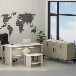Boss Ofis Takımı 3'lü Set - Masa Sehpa Konsol Kumtaşı - Traverten