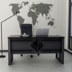 Boss Ofis Masası Antrasit Royal Mermer, Modern ve Şık Çalışma Masası (Sandalye Dahil Değildir)