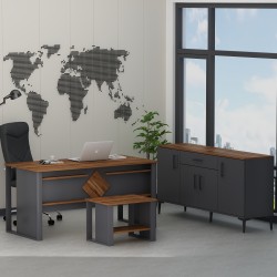 Boss Ofis Takımı 3'lü Set - Masa Sehpa Konsol Antrasit - Kemençe (Sandalye Dahil Değildir)