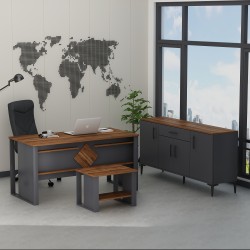 Boss Ofis Takımı 3'lü Set - Masa Sehpa Konsol Antrasit - Kemençe (Sandalye Dahil Değildir)