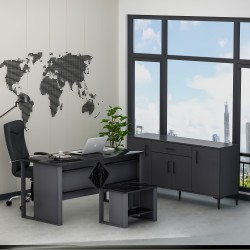 Boss Ofis Takımı 3'lü Set - Masa Sehpa Konsol Antrasit - Mermer (Sandalye Dahil Değildir)