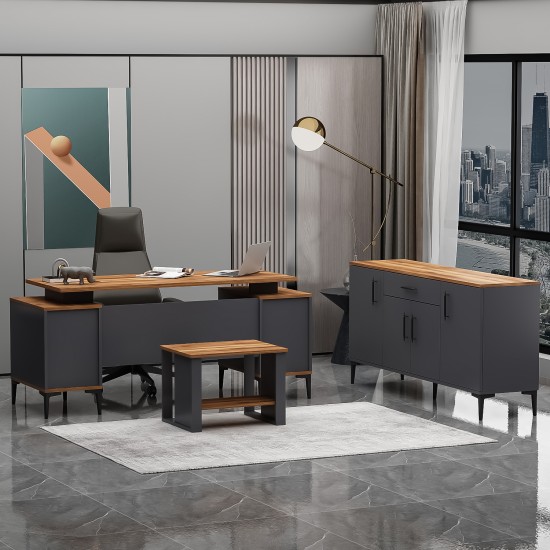 Branco Ofis Takımı 3’lü Set Antrasit Kemençe Masa, Sehpa, Konsol