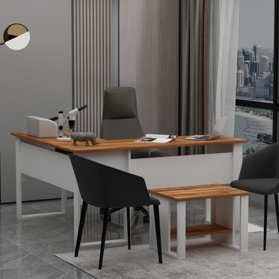 Landi Sehpalı Ofis Masası Beyaz Kemençe