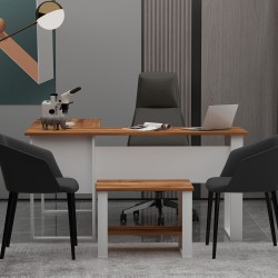 Landi Sehpalı Ofis Masası Beyaz Kemençe