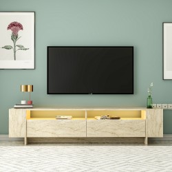 Lento Tv Ünitesi Sehpası Traverten Led Işıklı 2 Kapaklı Raflı