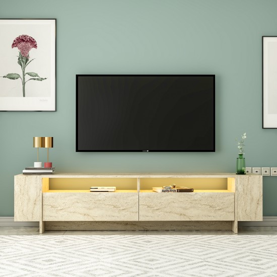 Lento Tv Ünitesi Sehpası Traverten Led Işıklı 2 Kapaklı Raflı