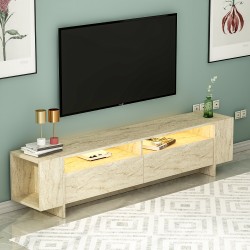 Lento Tv Ünitesi Sehpası Traverten Led Işıklı 2 Kapaklı Raflı