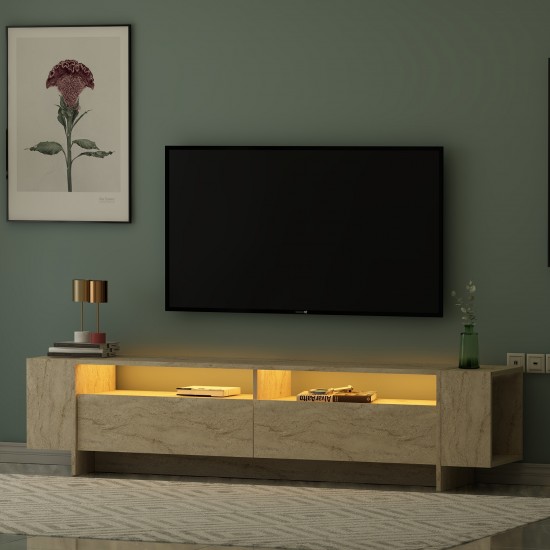 Lento Tv Ünitesi Sehpası Traverten Led Işıklı 2 Kapaklı Raflı