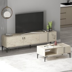  MODENA TV ÜNİTESİ VE ORTA SEHPA TRAVERTEN