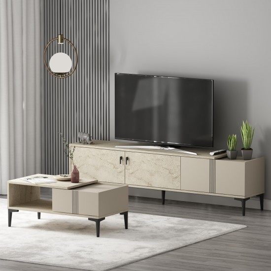  MODENA TV ÜNİTESİ VE ORTA SEHPA TRAVERTEN