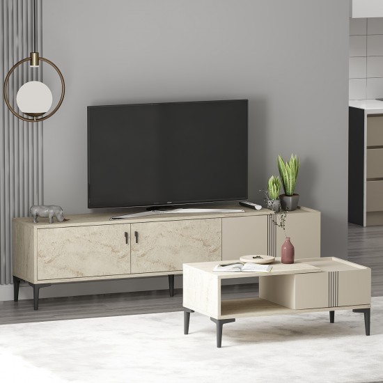  MODENA TV ÜNİTESİ VE ORTA SEHPA TRAVERTEN