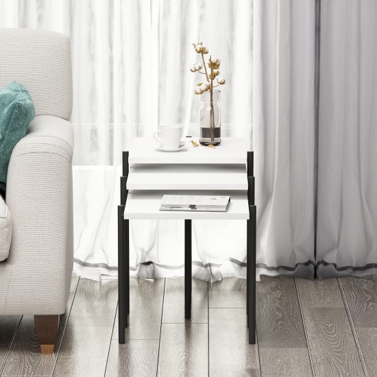 Nest Zigon Sehpa Beyaz Modern 3’lü Yan Sehpa Takımı