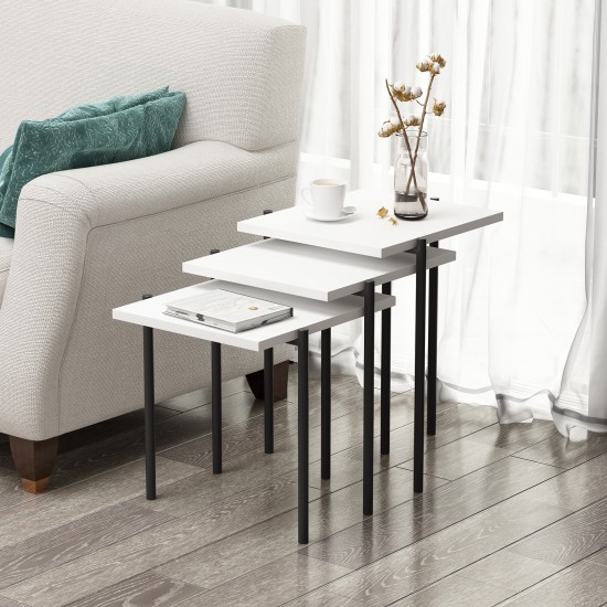 Nest Zigon Sehpa Beyaz Modern 3’lü Yan Sehpa Takımı
