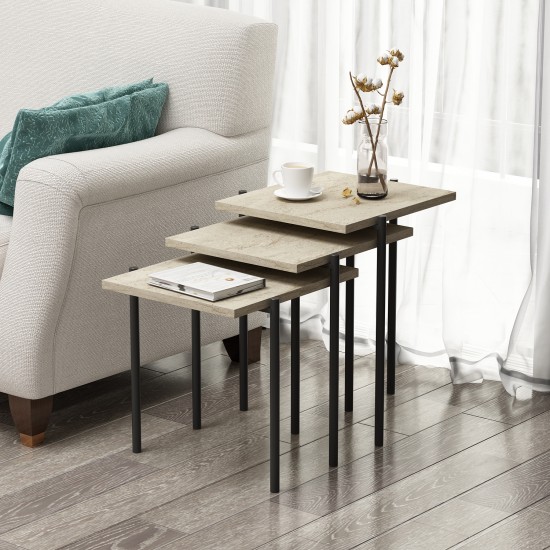 Nest Zigon Sehpa Traverten Modern 3’lü Yan Sehpa Takımı