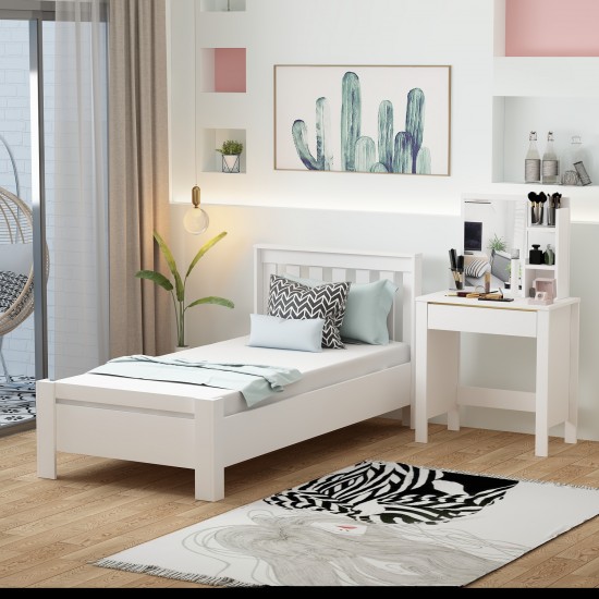 2 Set Yatak Odası Takımı Beyaz Optima Karyola Gupse Makyaj Masası