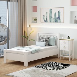 2 Set Yatak Odası Takımı Beyaz Optima Karyola Cevher Komodin