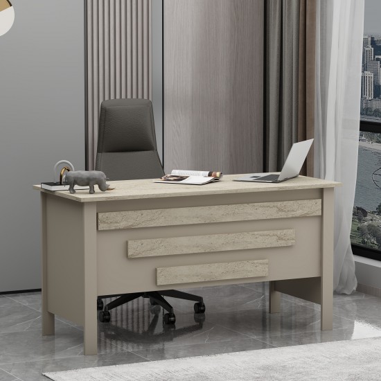 Orion Ofis Makam Çalışma Masası Kumtaşı Traverten (Sandalye Dahil Değildir)