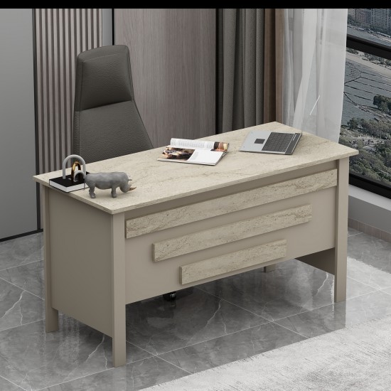 Orion Ofis Makam Çalışma Masası Kumtaşı Traverten (Sandalye Dahil Değildir)