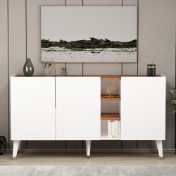 Scandi Konsol Beyaz Kemençe Çok Amaçlı Konsol Gümüşlük TV Sehpası 150 cm