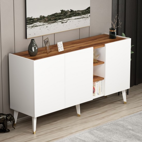 Scandi Konsol Beyaz Kemençe Çok Amaçlı Konsol Gümüşlük TV Sehpası 150 cm