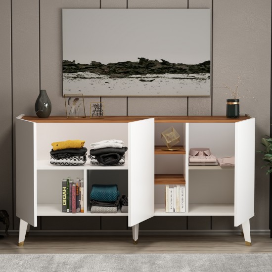 Scandi Konsol Beyaz Kemençe Çok Amaçlı Konsol Gümüşlük TV Sehpası 150 cm