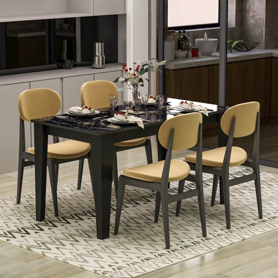 Şimal Yemek Masası 120x72 Siyah - Royal Mermer