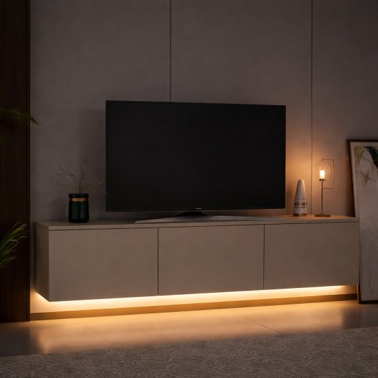 Vesta Ledli TV Ünitesi – Işıklı Ledli Kapaklı TV Ünitesi Traverten