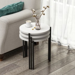 Zuba Zigon Sehpa 3’lü Yuvarlak, Metal Ayaklı, Modern Tarz, Kahve, Servis ve Sunum Sehpası