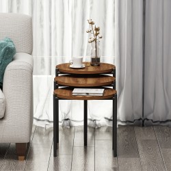 Zuba Zigon Sehpa 3’lü Yuvarlak, Metal Ayaklı, Modern Tarz, Kahve, Servis ve Sunum Sehpası
